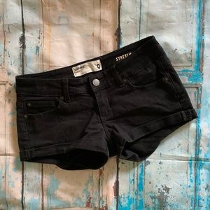 Black denim shorts